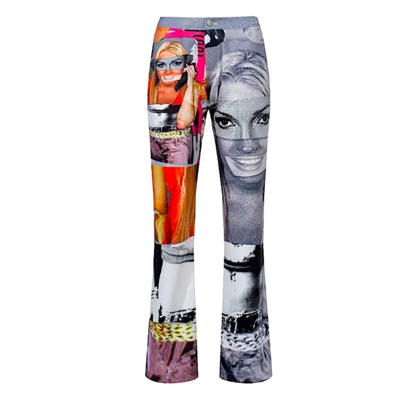 The Kript Pants - The Kript KRIPT Mugshot Flare Pants Silky New Patchwork Graphic Rare Baddie